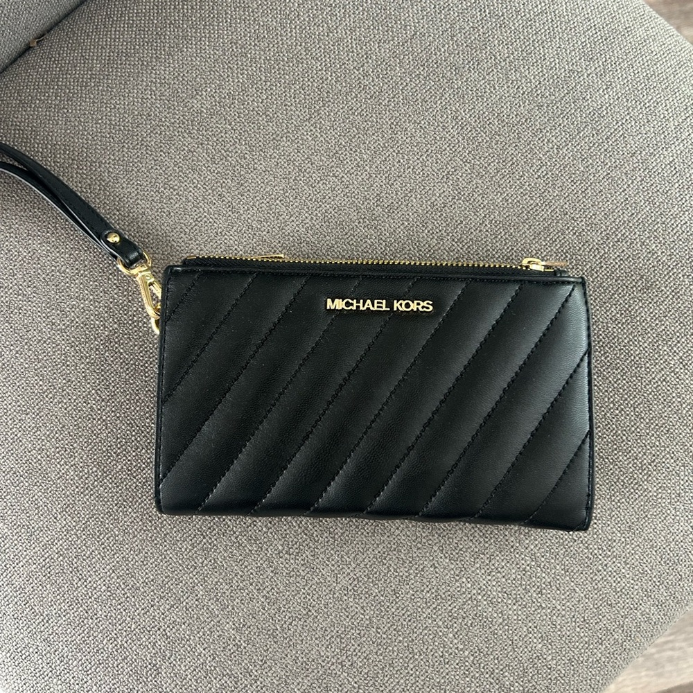 Michael Kors Black Diagonal Quilted Wristlet